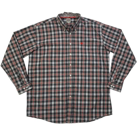 Cinch Shirt Mens XL Gray Red Cotton Plaid Long Sleeve Button Down Western Dress - Picture 1 of 12